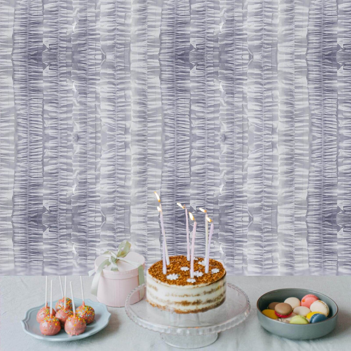 3 Rolls 28ft Silver Ruffled Tissue Paper Party Streamers, Crepe Paper Backdrop Decorations