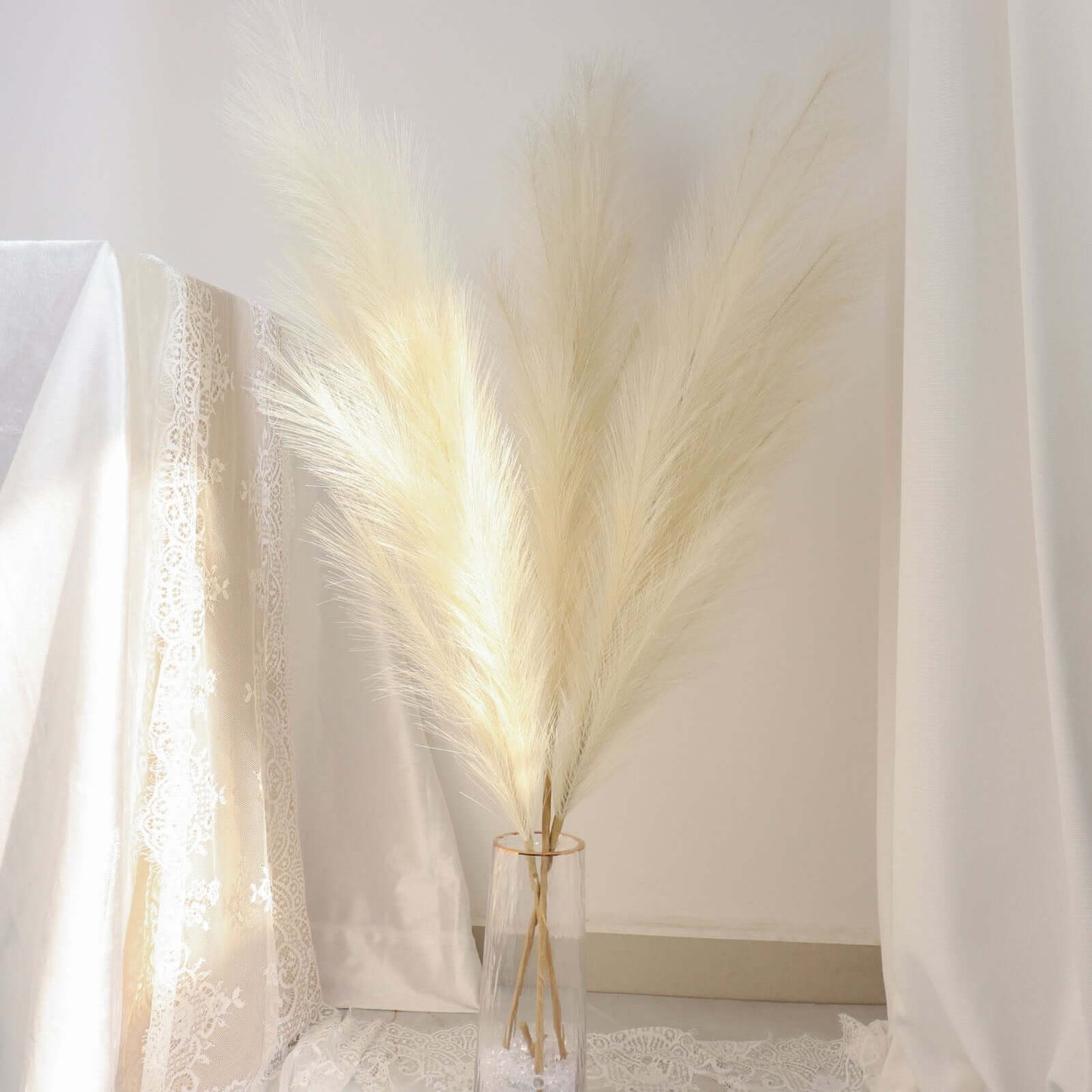 3 Stems Artificial Pampas Grass Decor Cream for Rustic Boho Chic Backdrops Floral Styling & Vase Displays 44"
