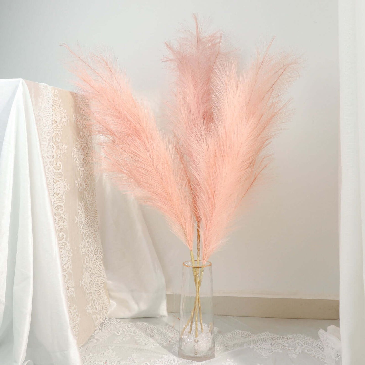 3 Stems Artificial Pampas Grass Decor Dusty Rose for Rustic Boho Chic Backdrops Floral Styling & Vase Displays 44"