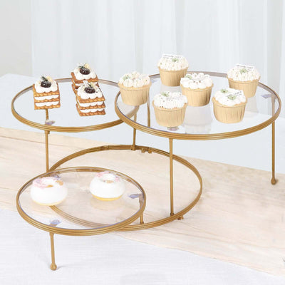 3-Tier Metal Cupcake Stand with Clear Round Acrylic Plates Gold - Dessert Cake Display Holder 23"