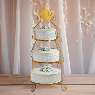 3 Tier Metal Round Cake Stand 32’’ Gold with Crown Top - Easy To Assemble Cupcake Holder Dessert Display Stand