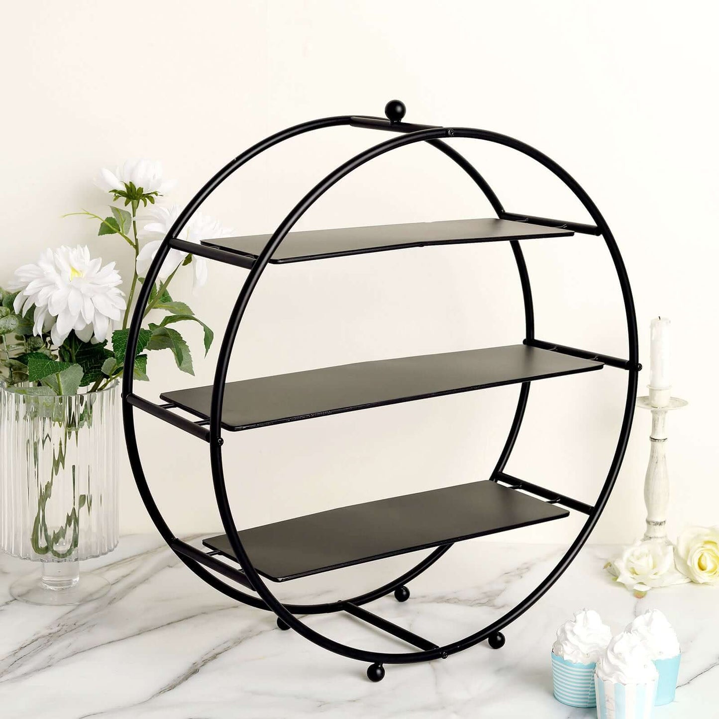 3-Tier Metal Round Cupcake Stand Matte Black - Stylish Dessert Holder Appetizer Display for Modern Weddings Dessert Buffets & Celebrations 21"