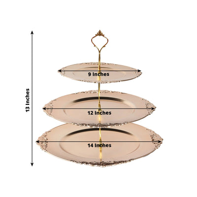3-Tier Plastic Round Cupcake Stand Metallic Gold - Vintage-Inspired Reusable Dessert Display Holder Tea Party Serving