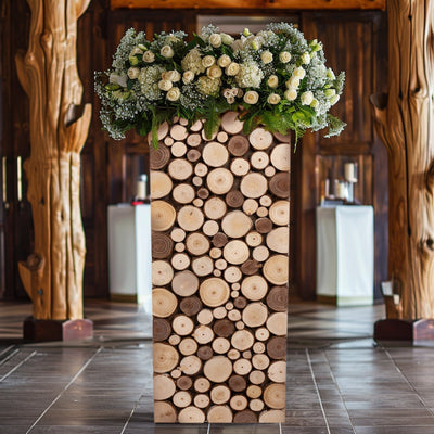 30’’ Natural Wooden Slices Pillar Prop Pedestal Stand Rustic Farmhouse Wood Riser Rectangular Plant Stand - Decorations