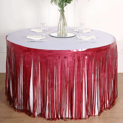 Metallic Foil Fringe Table Skirt Matte Red with Self Adhesive Backing - Durable Tinsel Skirt for Parties 30"x9ft