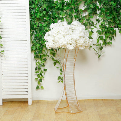 32’’ Crystal Pendant Flower Stand with Gold Metal Frame â€“ Hourglass Column Vase Holder for Floral Arrangements &