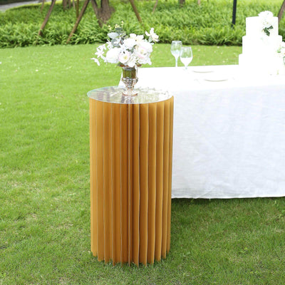 32’’ Gold Cylinder Display Column Stand Pillar Pedestal Stand With Top Plate - Decorations