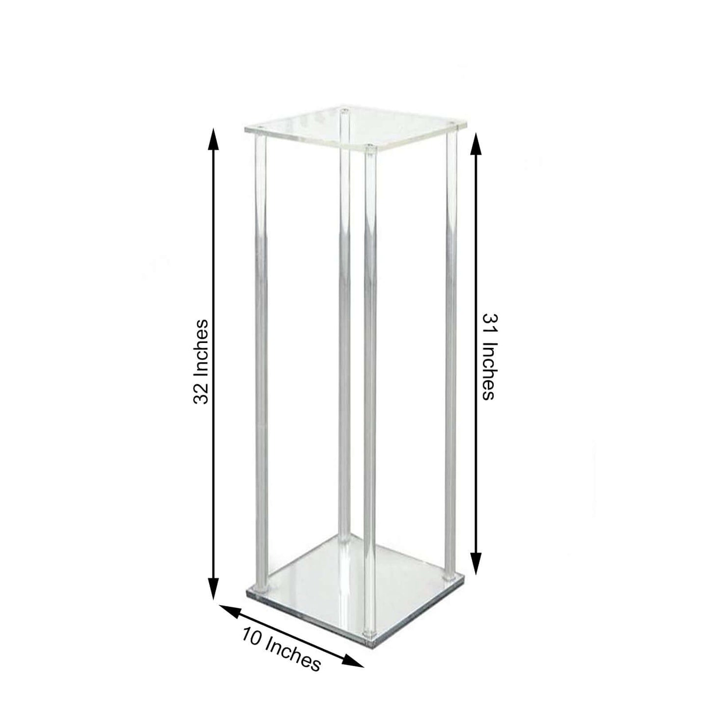 Acrylic Floor Vase Flower Stand with Square Mirror Base Clear - Decorative Wedding Column Centerpiece 32"