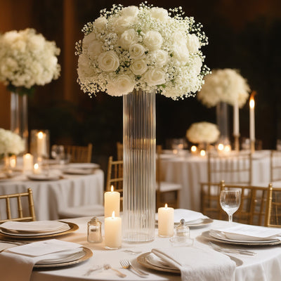 32’’ Ribbed Cylinder Floor Vases 2 Pack â€“ Tall Clear Glass Vases for Event Aisles Entryways & Wedding Decor - Floral