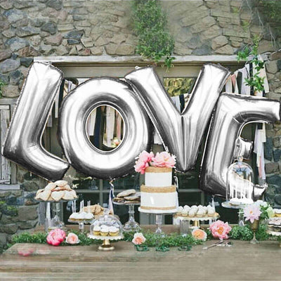 35" Silver Letter and Number Balloons, Metallic Mylar Foil Helium Air Balloons