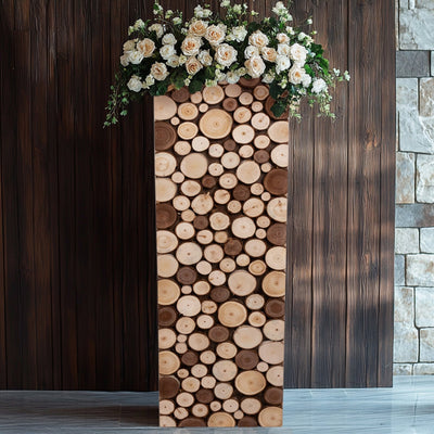36’’ Natural Wooden Slices Pillar Prop Pedestal Stand Rustic Farmhouse Wood Riser Rectangular Plant Stand - Decorations