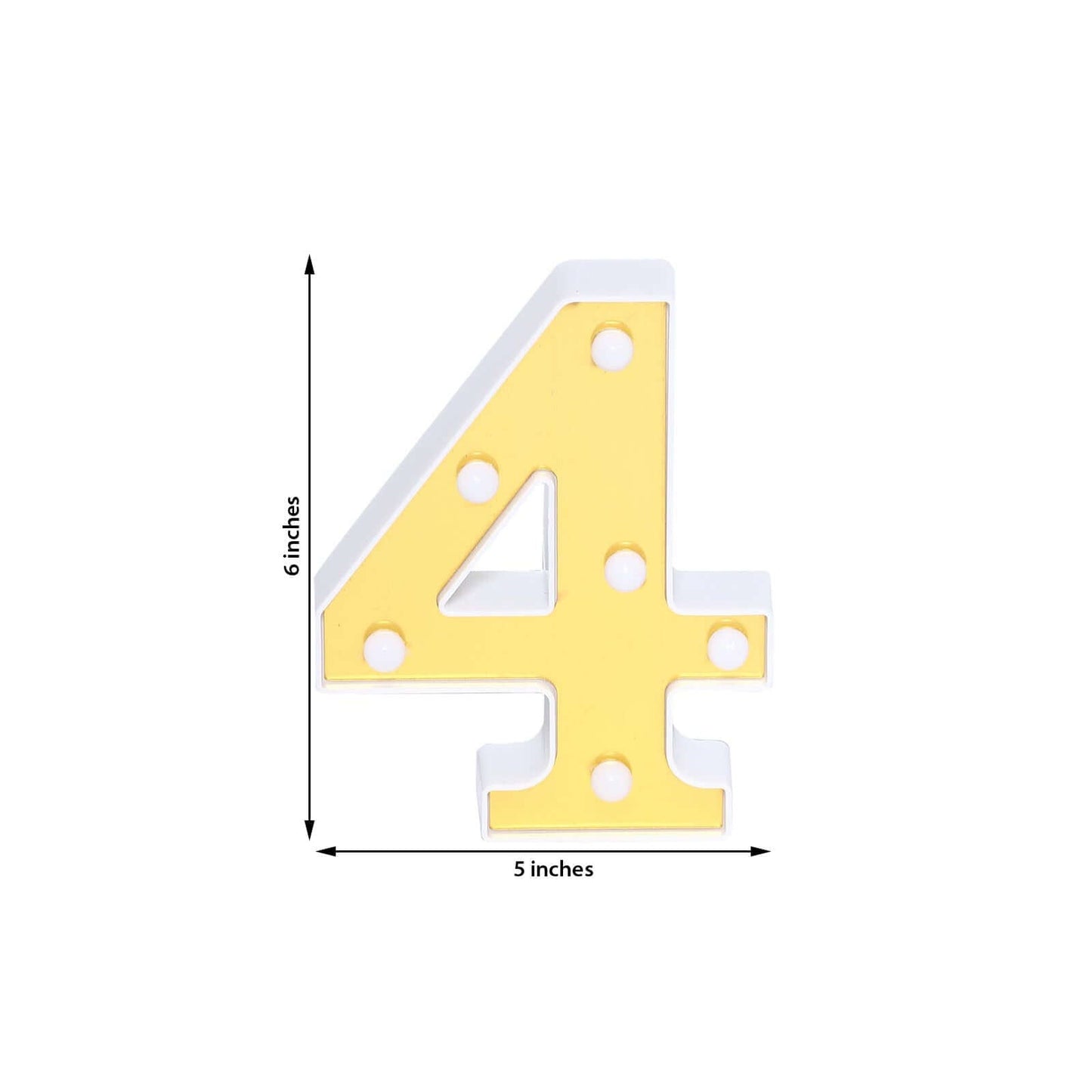 3D Marquee Number "4" Warm White 6 LED Lights Gold - Stylish Light-Up Accent for Events 6"