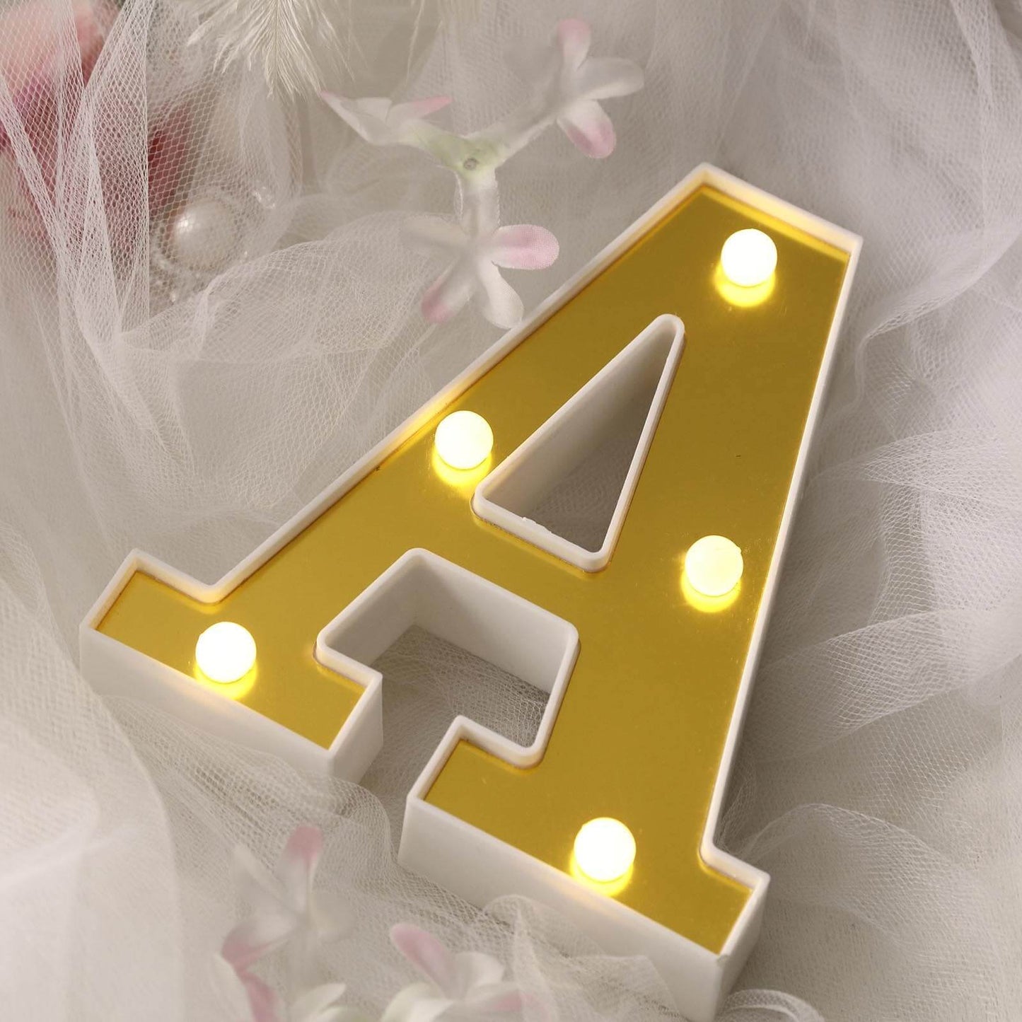 3D Marquee Letter "A" Warm White 5 LED Lights Gold - Chic Light-Up Decor for Events 6"