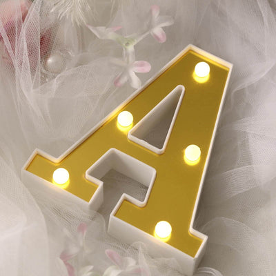 3D Marquee Letter "A" Warm White 5 LED Lights Gold - Chic Light-Up Decor for Events 6"
