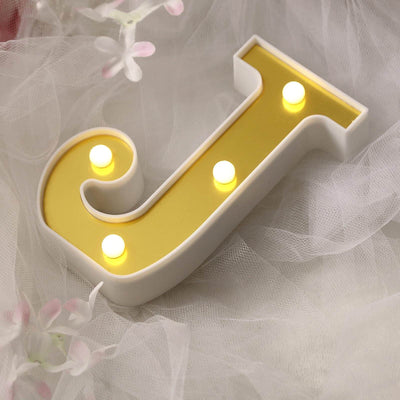 3D Marquee Letter "J" Warm White 4 LED Lights Gold - Chic Light-Up Decor for Events 6"