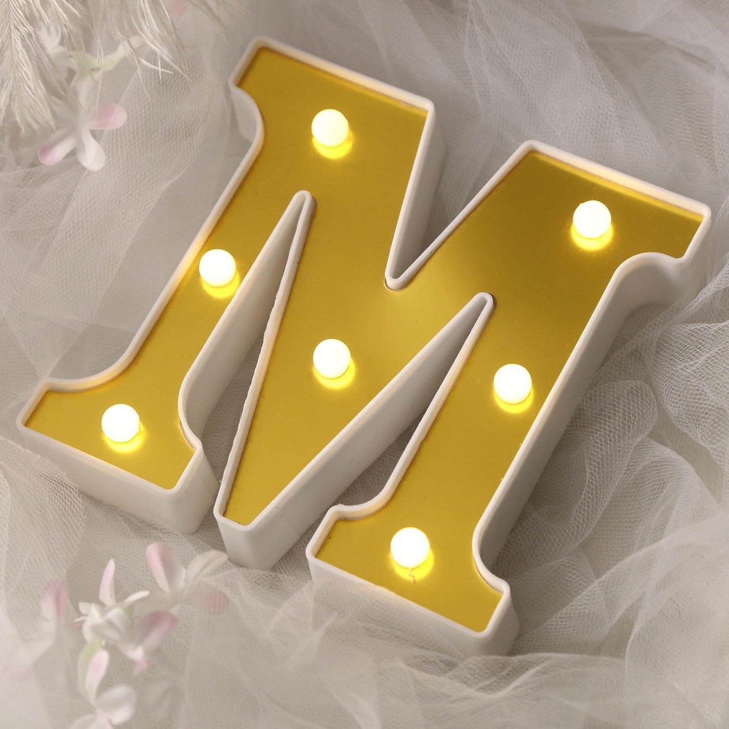 3D Marquee Letter "M" Warm White 7 LED Lights Gold - Chic Light-Up Decor for Events 6"