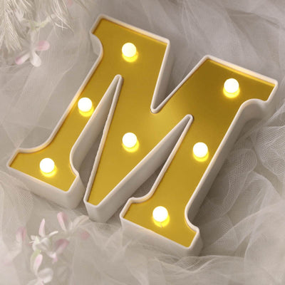 3D Marquee Letter "M" Warm White 7 LED Lights Gold - Chic Light-Up Decor for Events 6"