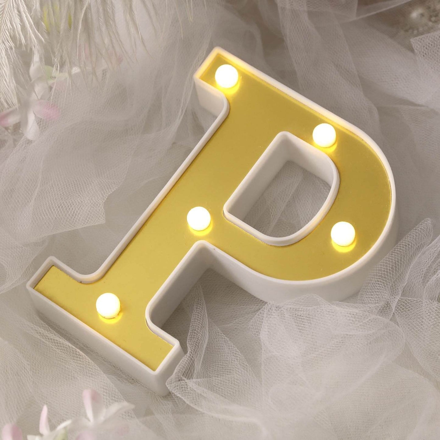 3D Marquee Letter "P" Warm White 5 LED Lights Gold - Chic Light-Up Decor for Events 6"