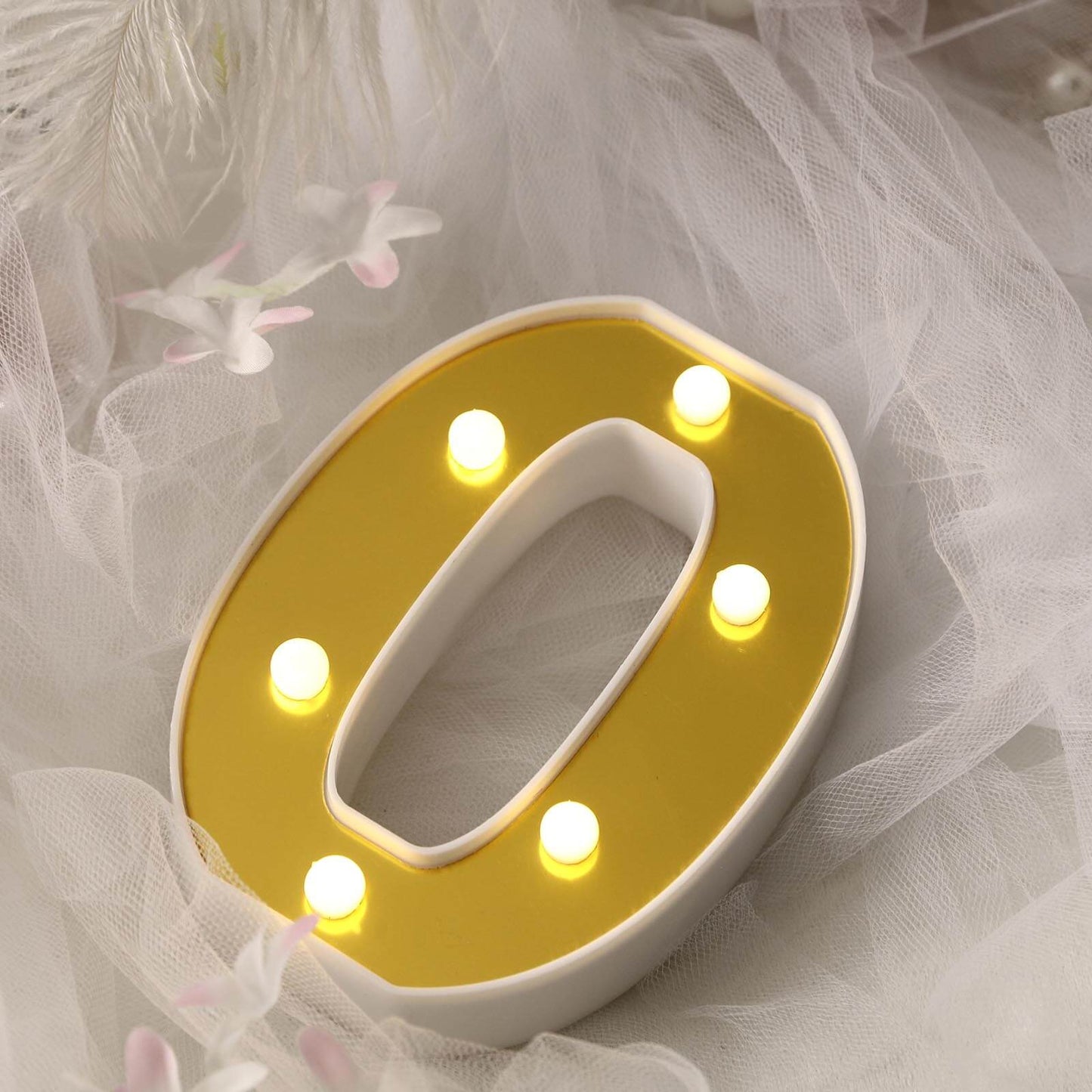 3D Marquee Number "0" Warm White 6 LED Lights Gold - Stylish Light-Up Accent for Events 6"
