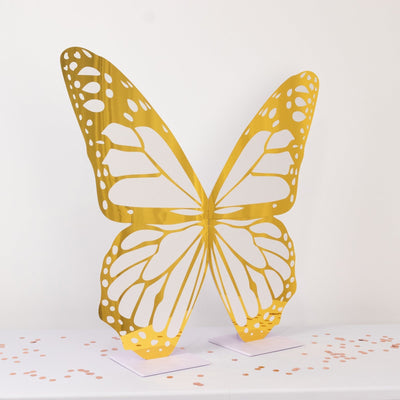 3ft Large Butterfly Party Props Decor White and Gold Butterfly Foamboard Stand - Backdrops