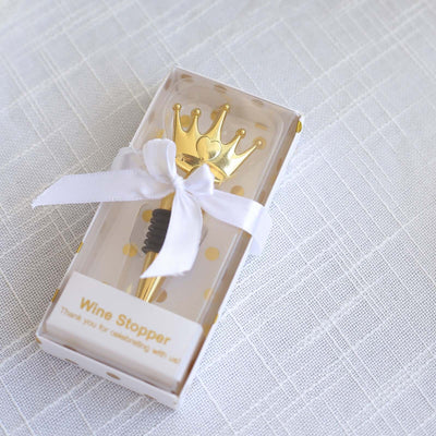 4’’ Gold Metal Princess Crown Wine Bottle Stopper Party Favor with Clear Gift Box Thank You Tag and Ribbon - Decorations