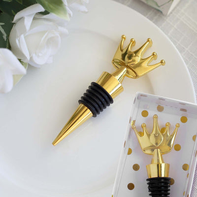 4’’ Gold Metal Princess Crown Wine Bottle Stopper Party Favor with Clear Gift Box Thank You Tag and Ribbon - Decorations