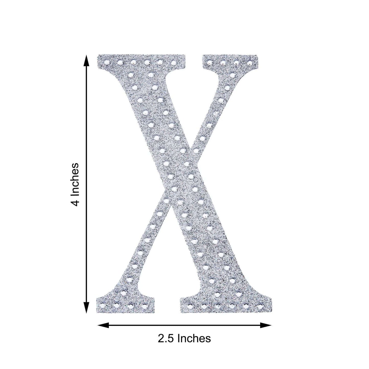 Decorative Rhinestone Alphabet "X" Letter Stickers, Glitter Adhesive Craft Letters Silver DIY Sparkle Embellishments 4"
