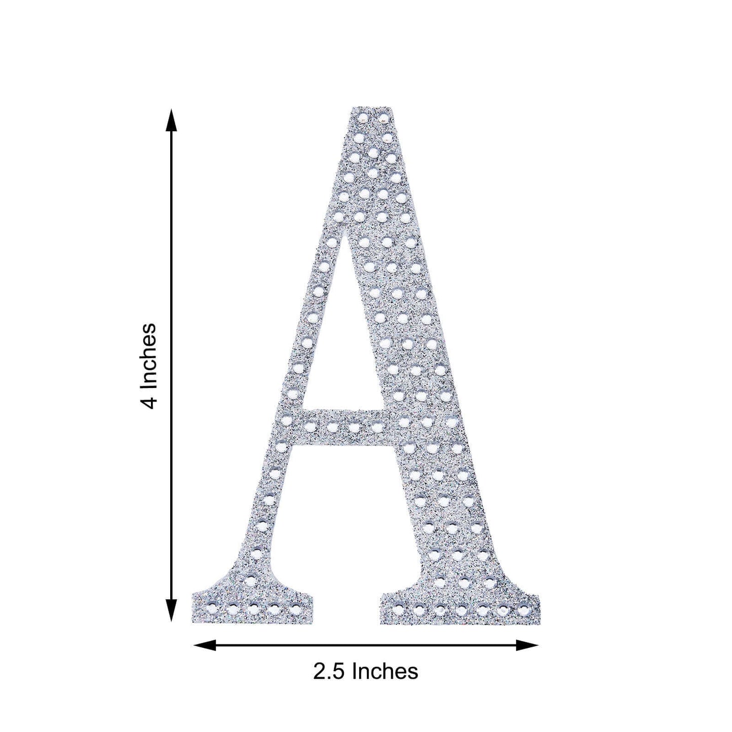 Decorative Rhinestone Alphabet "A" Letter Stickers, Glitter Adhesive Craft Letters Silver DIY Sparkle Embellishments 4"