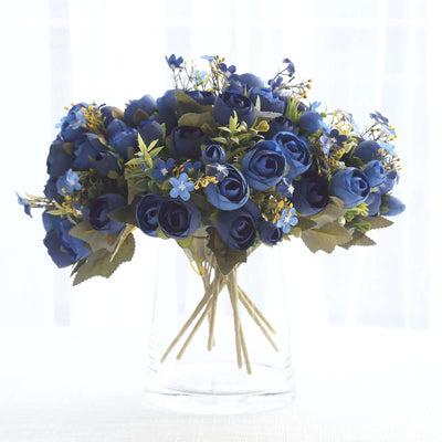 4 Pack 12’’ Artificial Navy Blue Ranunculus Silk Flower Bridal Bouquets Faux Buttercup Floral Arrangement - Silk Flowers