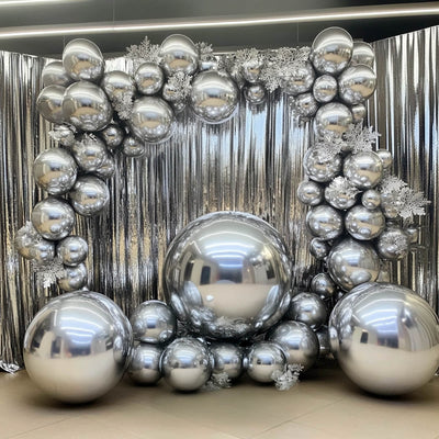 4-Pack 32’’ Metallic Silver Sphere Balloons Orbz Mylar Balloons Helium or Air-Filled Party Supplies - Decorations