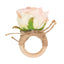 4 Pack Blush Artificial Rose Flower Wooden Napkin Holders, Farmhouse Country Floral Napkin Rings - 4"