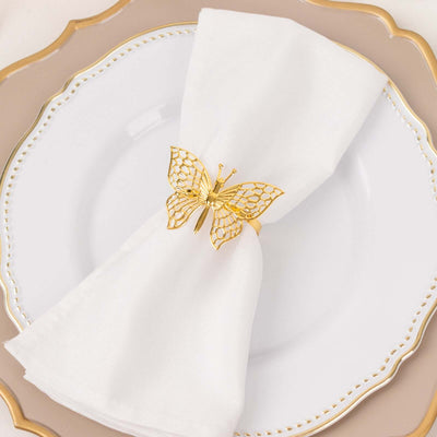 4 Pack Gold Metal Butterfly Napkin Rings Decorative Laser Cut Cloth Napkin Holders - Napkins