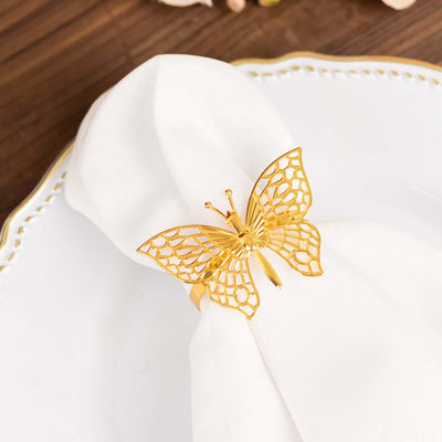 4 Pack Gold Metal Butterfly Napkin Rings Decorative Laser Cut Cloth Napkin Holders - Napkins