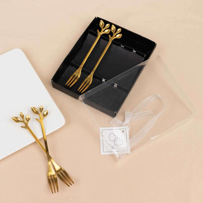 4 Pack Gold Metal Cake Dessert Forks With Leaf Handles Pre-Packed Mini Forks Bridal Shower Souvenirs with Gift Boxes