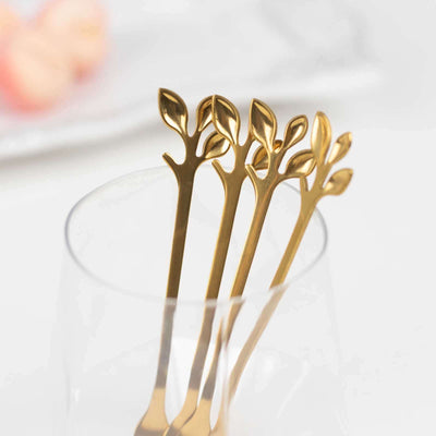 4 Pack Gold Metal Cake Dessert Forks With Leaf Handles Pre-Packed Mini Forks Bridal Shower Souvenirs with Gift Boxes