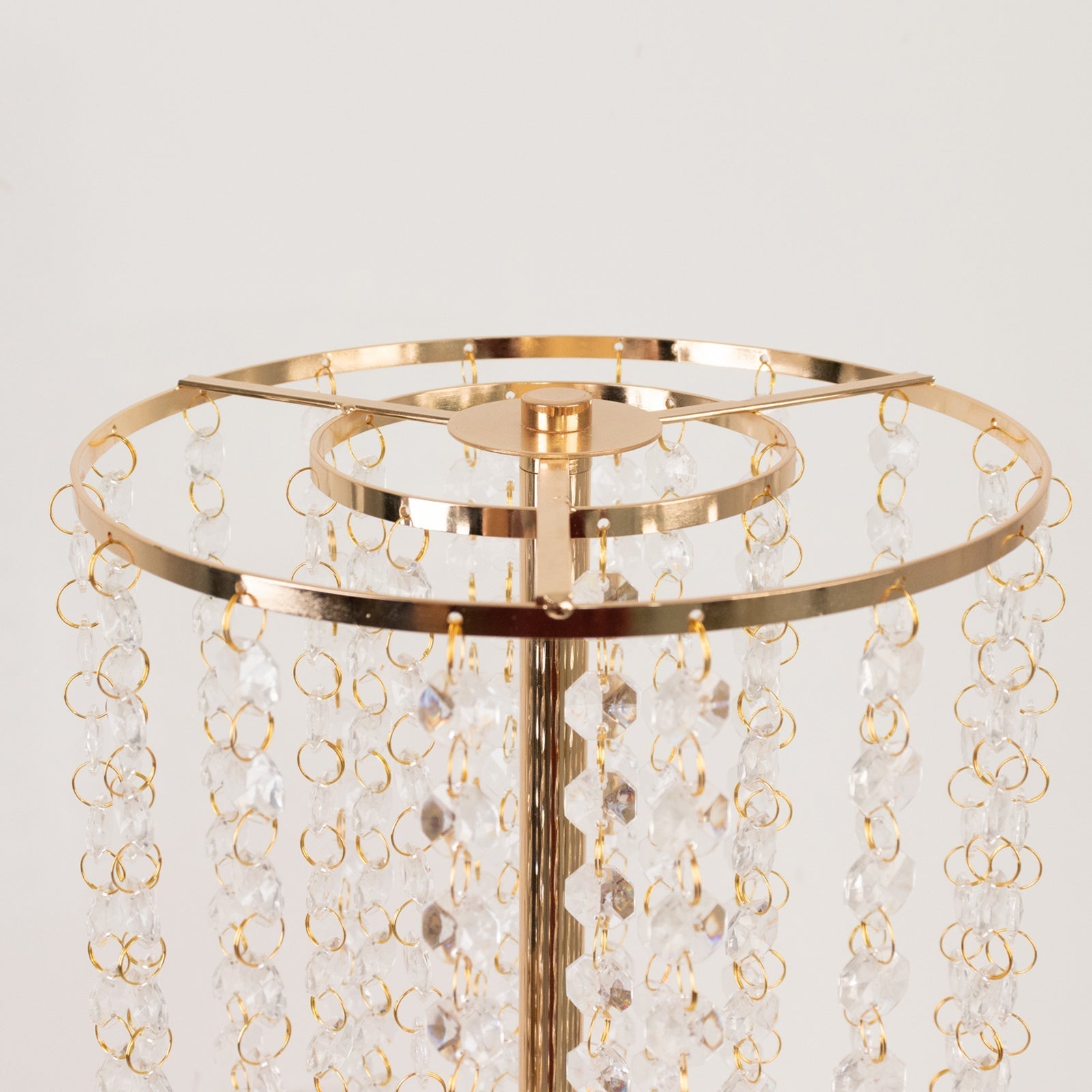 4-Pack Gold Metal Flower Stand Vases with Hanging Crystal Beads â€“ 32’’ Tall Decorative Column Centerpieces for Events