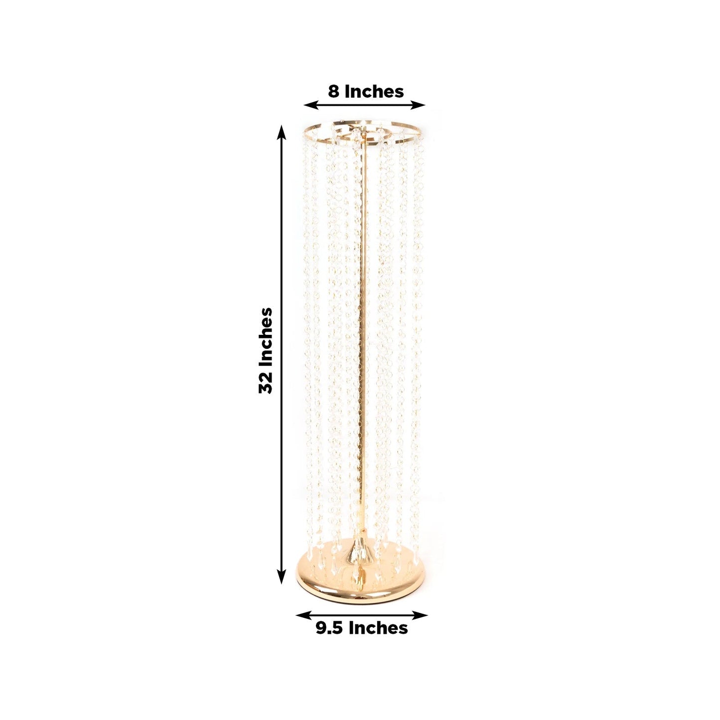 4-Pack Gold Metal Flower Stand Vases with Hanging Crystal Beads â€“ 32’’ Tall Decorative Column Centerpieces for Events