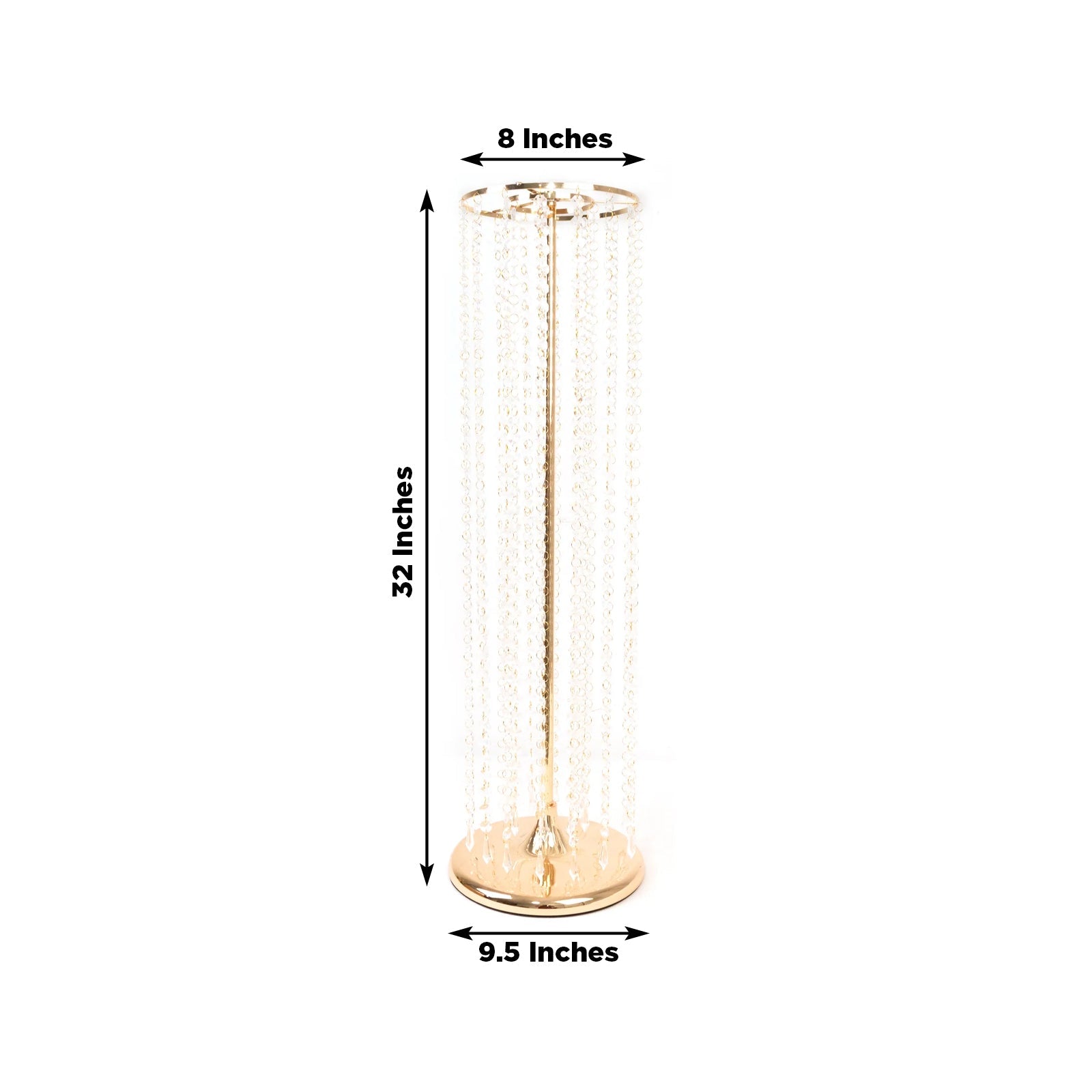 4-Pack Gold Metal Flower Stand Vases with Hanging Crystal Beads â€“ 32’’ Tall Decorative Column Centerpieces for Events