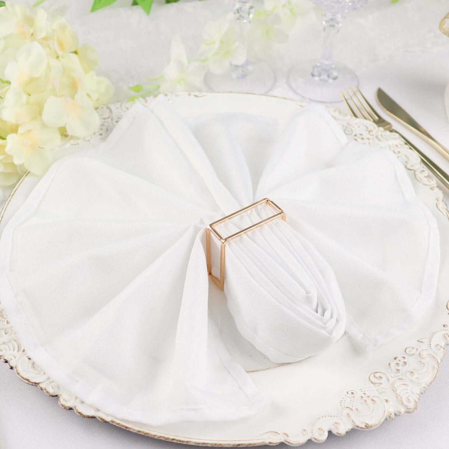 4 Pack Gold Metal Hollow Square Napkin Rings, Modern Geometric Cube Napkin Holders