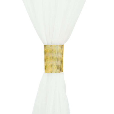 4 Pack Gold Rhinestone Mesh Velcro Backdrop Curtain Bands Large Chair Sash Clip Tie Backs - 5’’X10’’ - Curtains