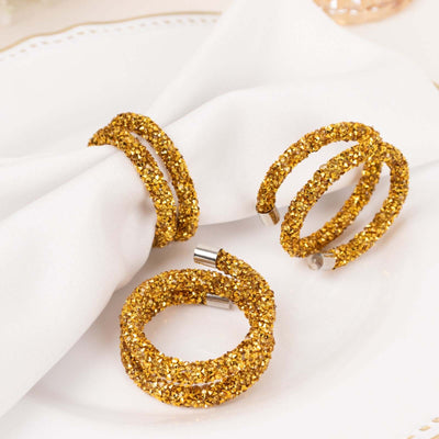 4 Pack Gold Rhinestone Swirl Napkin Rings Sparkle Cloth Napkin Holders - Napkins