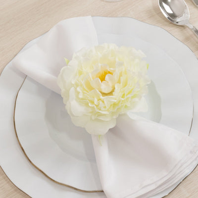 4-Pack Napkin Holders with Silk Peony Flower â€“ Ivory Floral Napkin Rings for Dining Table Settings