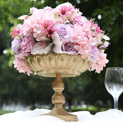 4-Pack Metal Compote Pedestal Bowl Flower Vases with Vintage Floral Pattern Gold - Decorative Wedding Table