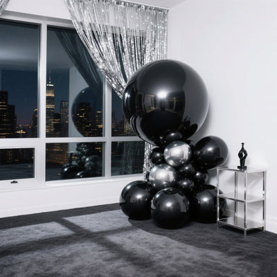 4-Pack Metallic Black Sphere Balloons 39’’ Orbz Mylar Balloons Helium or Air-Filled Party Supplies - Decorations