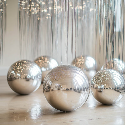 4-Pack Metallic Silver Sphere Balloons 39’’ Orbz Mylar Balloons Helium or Air-Filled Party Supplies - Decorations