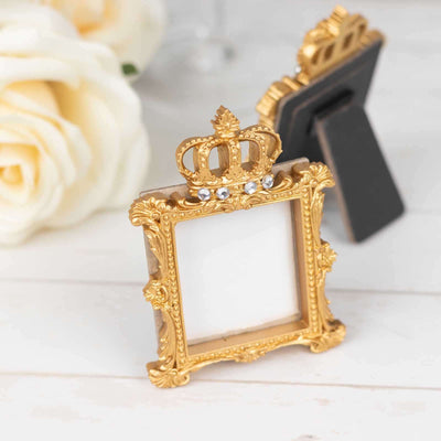 4-Pack Picture Frames Gold Resin Royal Crown Design Square - Baroque Wedding Place Card Holders & Party Favors 3.5’’