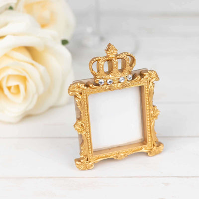 4-Pack Picture Frames Gold Resin Royal Crown Design Square - Baroque Wedding Place Card Holders & Party Favors 3.5’’