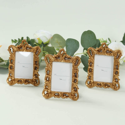 4-Pack Picture Frames Gold Resin Vintage Ornate Design Rectangle - Mini Photo Frame Wedding Place Card Holders & Party Favors 4"x3"