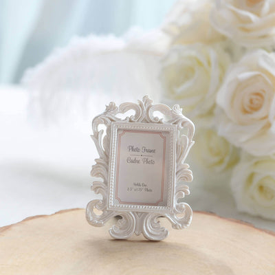 4-Pack Picture Frames White Resin Vintage Baroque Design Rectangle - Mini Photo Frame Wedding Place Card Holders &