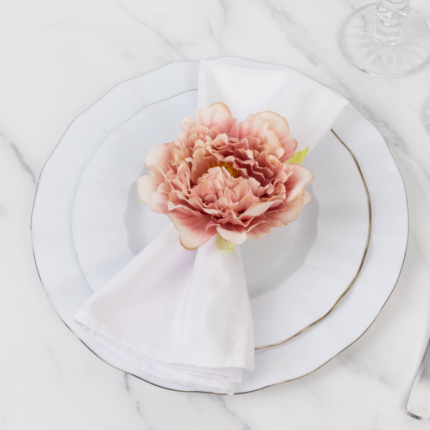 4-Pack Napkin Holders with Silk Peony Flower â€“ Pink Floral Napkin Rings for Dining Table Settings